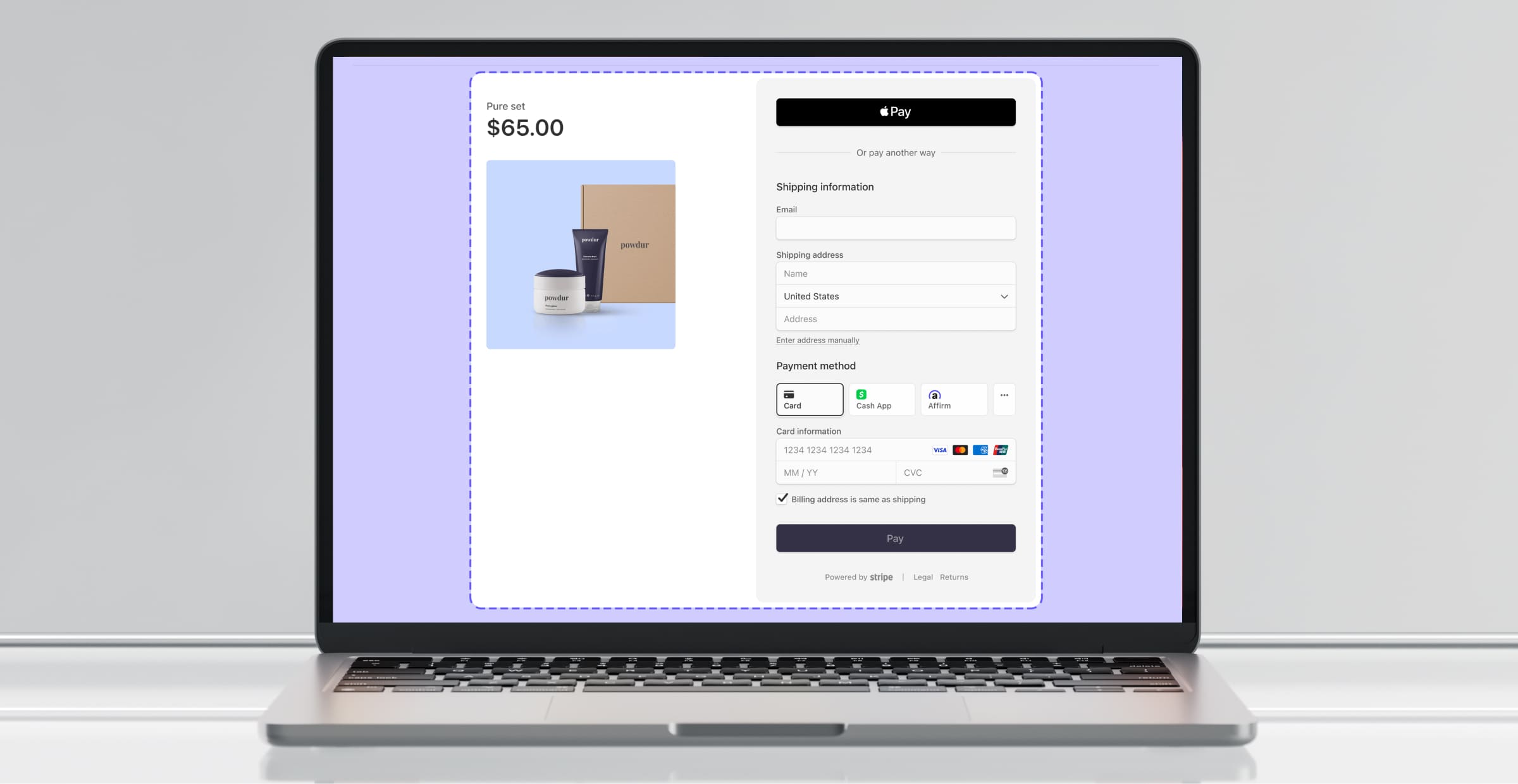 Платежная страница в системе Stripe
